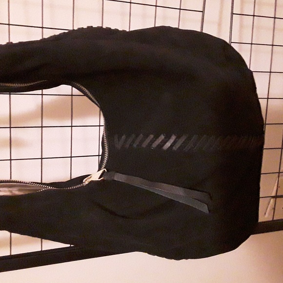 Black Suede 100% LEATHER hobo bag - Picture 2 of 8